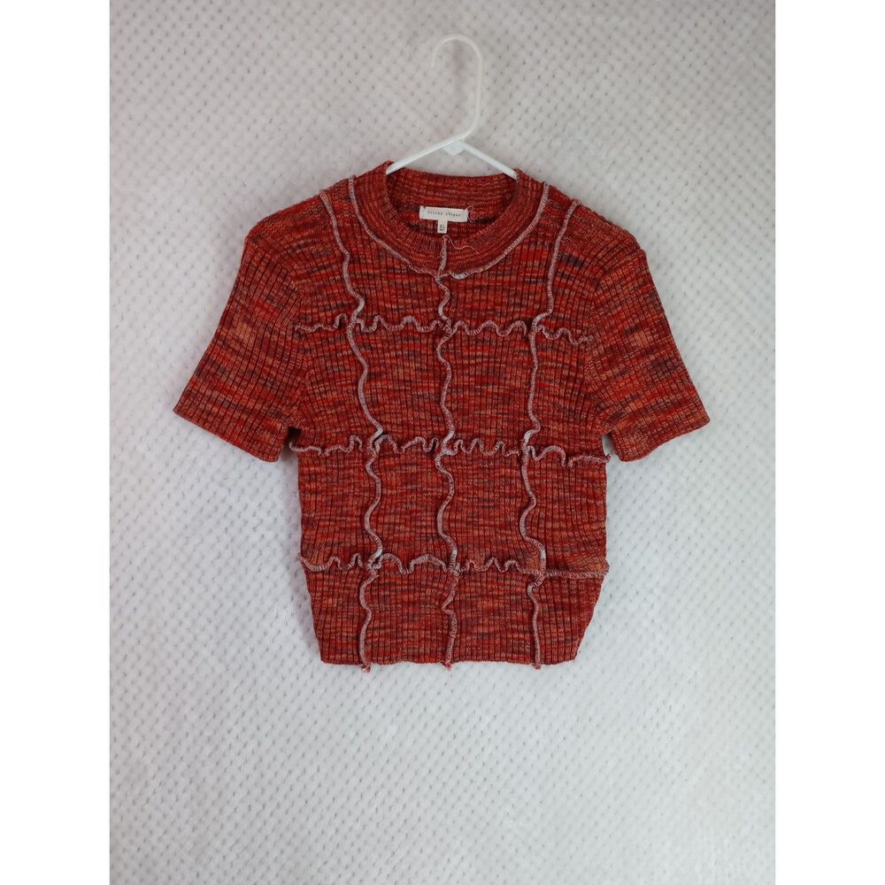 Gilded Intent Space Dyed Orange Ribbed Top Short Sleeve Women's XL